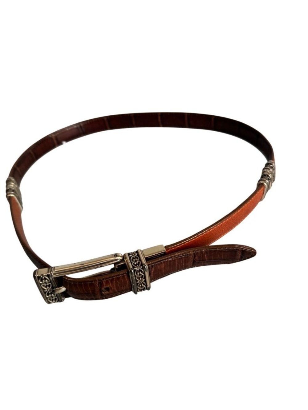 Brighton 44000 Reversible Brown Croc Embossed Leather Belt Silver Hardware M30 - Picture 2 of 6